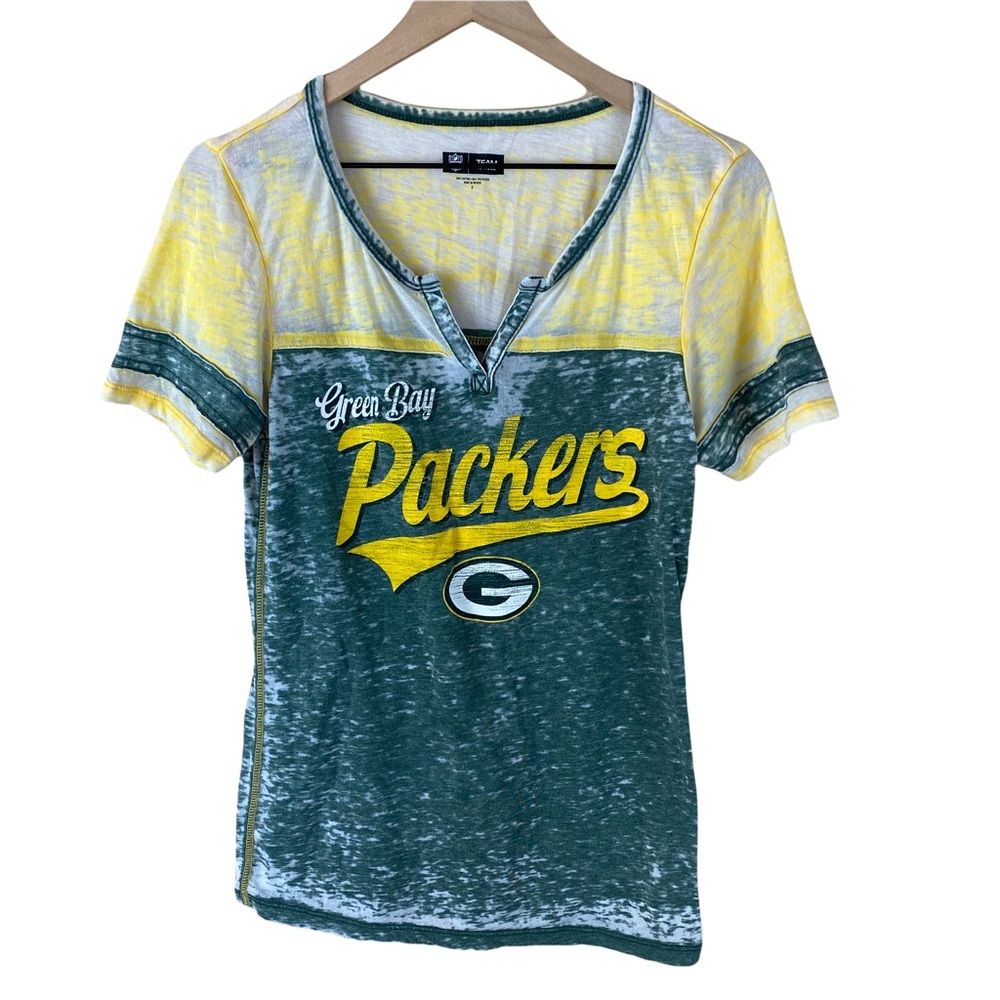 NFL Green Bay Packers Burnout T-shirt Green Yellow Short Sleeve Small